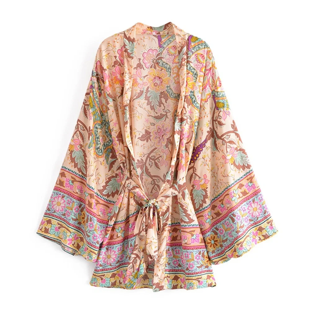 Floral Print Belted Kimono Cover up - Picture 2 of 8